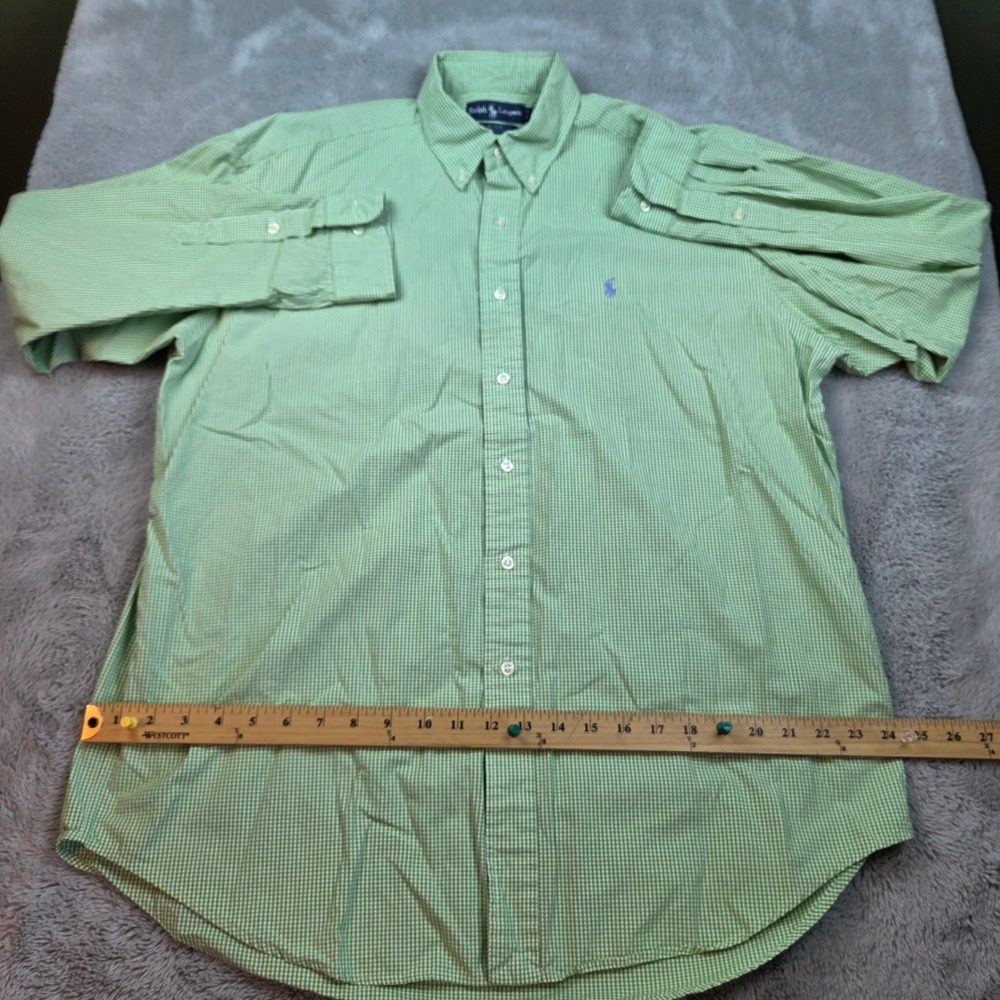 Ralph Lauren Cotton Blake Button Down Mens Sz L Gingham Check Long Sleeve Green
